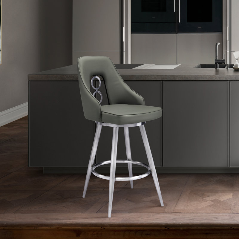 Annabel Swivel Bar & Counter Stool, Counter Stool (26" Seat Height), Brushed Stainless Steel, Grey