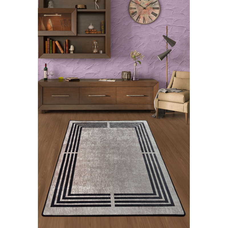 Tapis lavable à la machine de qualité supérieure, 4,6 x 6,2 pi, 100% polyester, hauteur des poils de 0,2 po | Antibactérien et antidérapant dessous | Durable avec 700 g / m² | Facile d'entretien, idéal pour le décor du salon et de la chambre à coucher