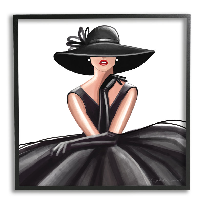 «High End Fashion Glam Pose Luxurious», robe noire encadrée par estampe numérique par Elizabeth Tyndall