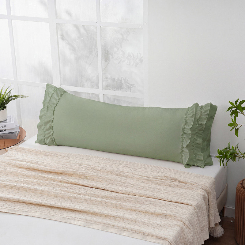 Sage Green Body Pillow Case, Chic Ruffle Pillow Sham, 20x54 inches, French Country Vintage Ruffled Pillowcase 1 Pack, Soft Washed Microfiber