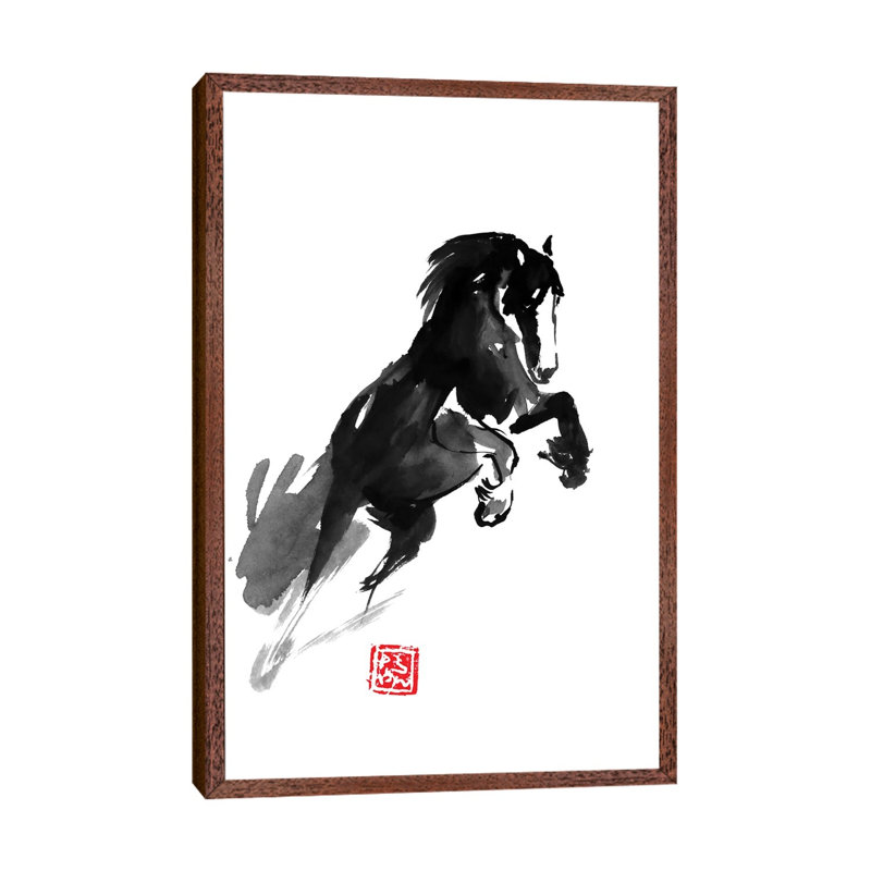 Jumping Horse by Péchane - Print on Canvas, 66.04 cm H x 45.72 cm W, Classic Brown Wood Framed