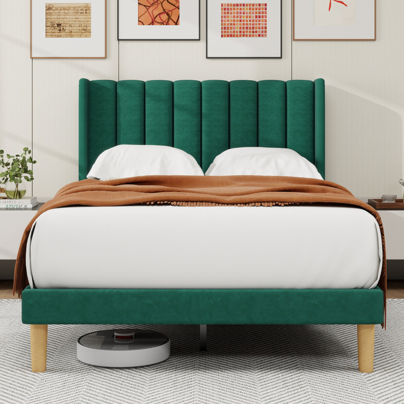 Sutter Upholstered Wingback Bed, Full / Double, Green