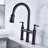 Brass Bridge Kitchen Faucet In Matte Black - 360-Degree Rotating Nozzle For Enlarged Cleaning Area Tap Dual Handle Accurate Water Flow And Temperature Control-1729656391