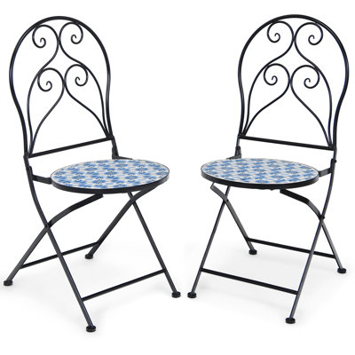 Patiojoy 2pcs Outdoor Mosaic Folding Bistro Chairs Patio Chairs With Ceramic Tiles Seat And Exquisite Floral Pattern -  Fleur De Lis Living, 4843A6606C4C492A96ED02A3B66AE6A4