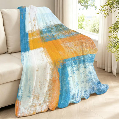 Orange Ultra Soft Flannel Fleece Throw Blanket,Teal and Abstract Art Single-Sided Print
