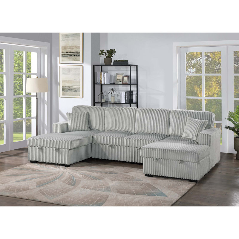 3-Piece Convertible Sectional, Ash Corduroy