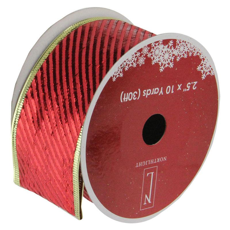 Ruban d'artisanat de Noël câblé à rayures diagonales 2,5 po x 10 verges, Rouge