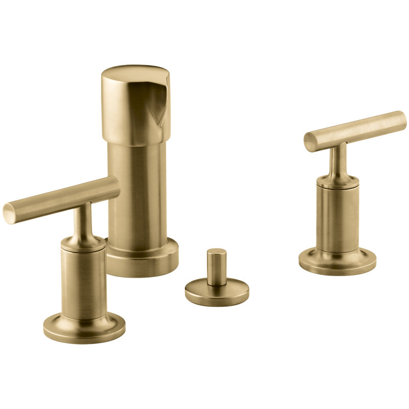 Purist Vertical Spray Bidet Faucet with Handles, Vibrant Moderne Polished Gold, Lever