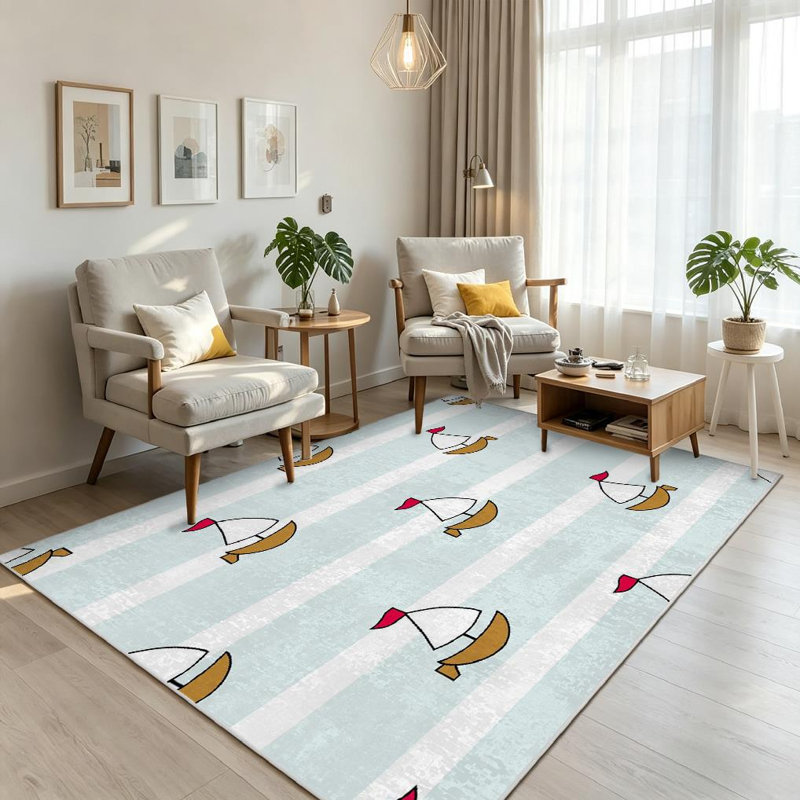 Tapis nautique transparent à motif de rayures et de lignes lavables à la machine, Rectangle 71 po x 98 po