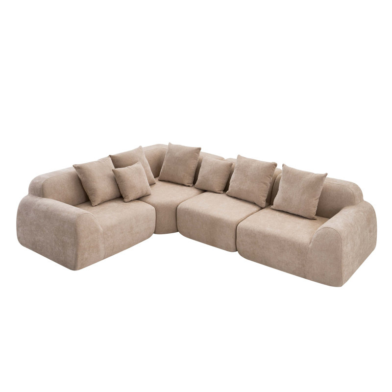 Canapé modulaire surdimensionné en velours courbé 118 pi, canapé sans os avec méridienne en forme de L, canapé modulaire rembourré en mousse à mémoire de forme pour salon