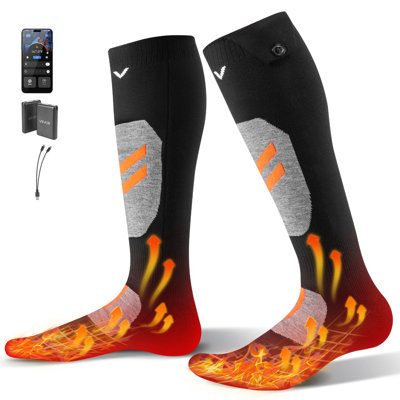 Chaussettes chauffantes, 5000 mAh à piles, chaussettes chauffantes rechargeables avec 4 niveaux de chauffage, chaussette chauffante électrique avec contrôle APP, chauffe-pieds pour la chasse