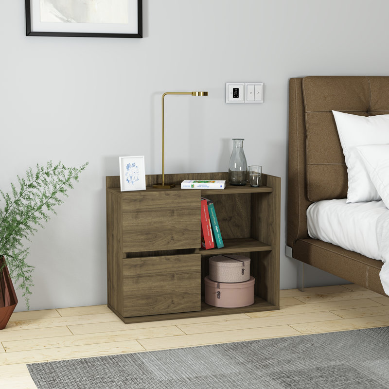 Bilyue 60cm W Particle Board Bedside Table, Walnut