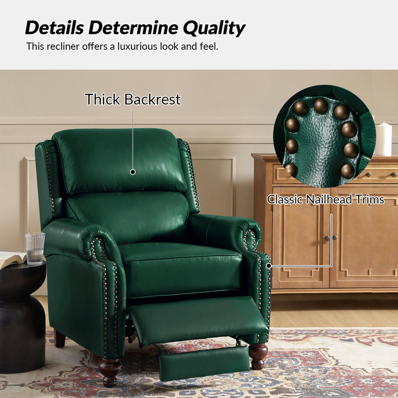 Fauteuil inclinable manuel en cuir véritable Adeesa, Cuir véritable vert
