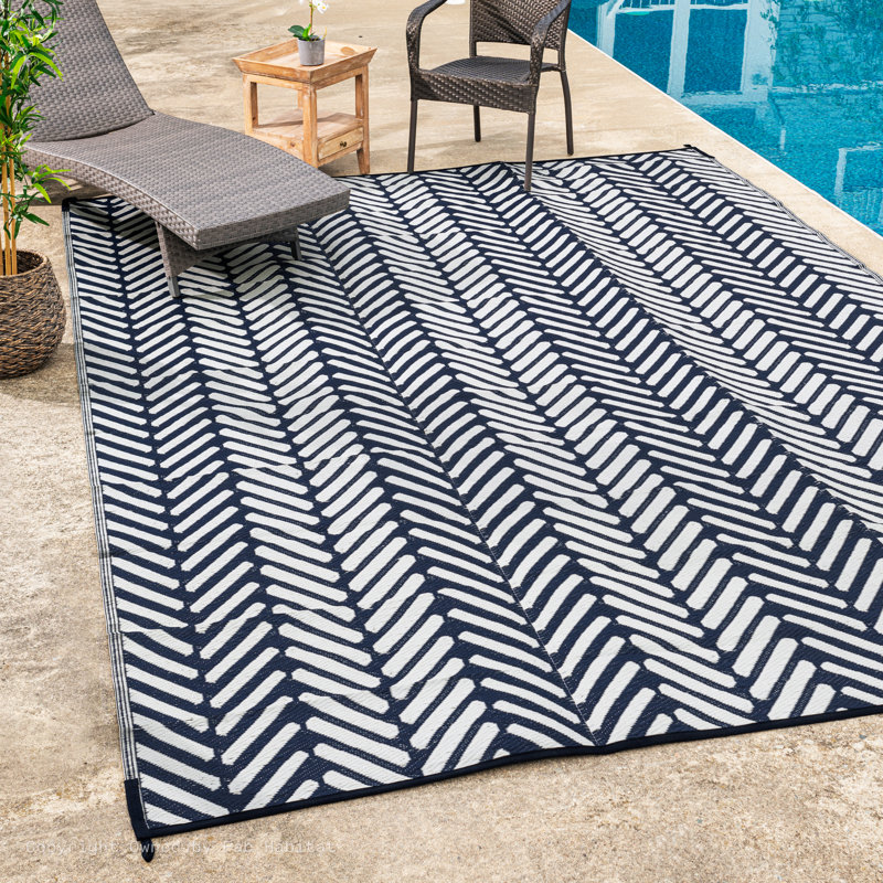 Knova Outdoor Rug Recycled Plastic Waterproof Patio - Navy, Rectangle 9' x 12'