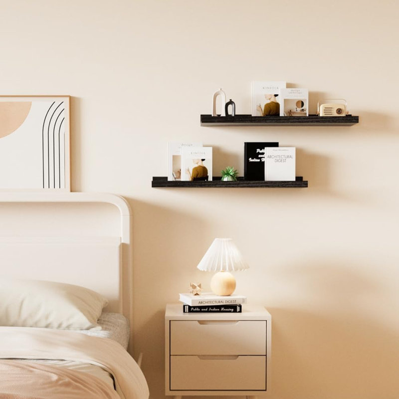 Floating Picture Ledge Shelf – Set Of 2 Black Wall‑mounted Shelves With Lip For Books, Photos & Home Decor
