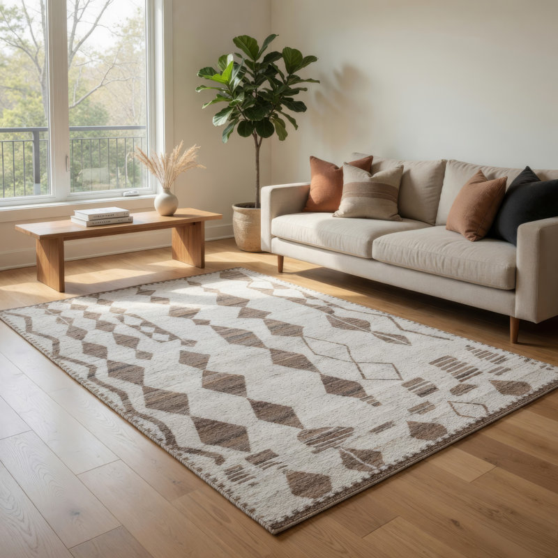 Tapis Betty, motif géométrique, polyester brun beige, Rectangle 5 pi x 7 pi