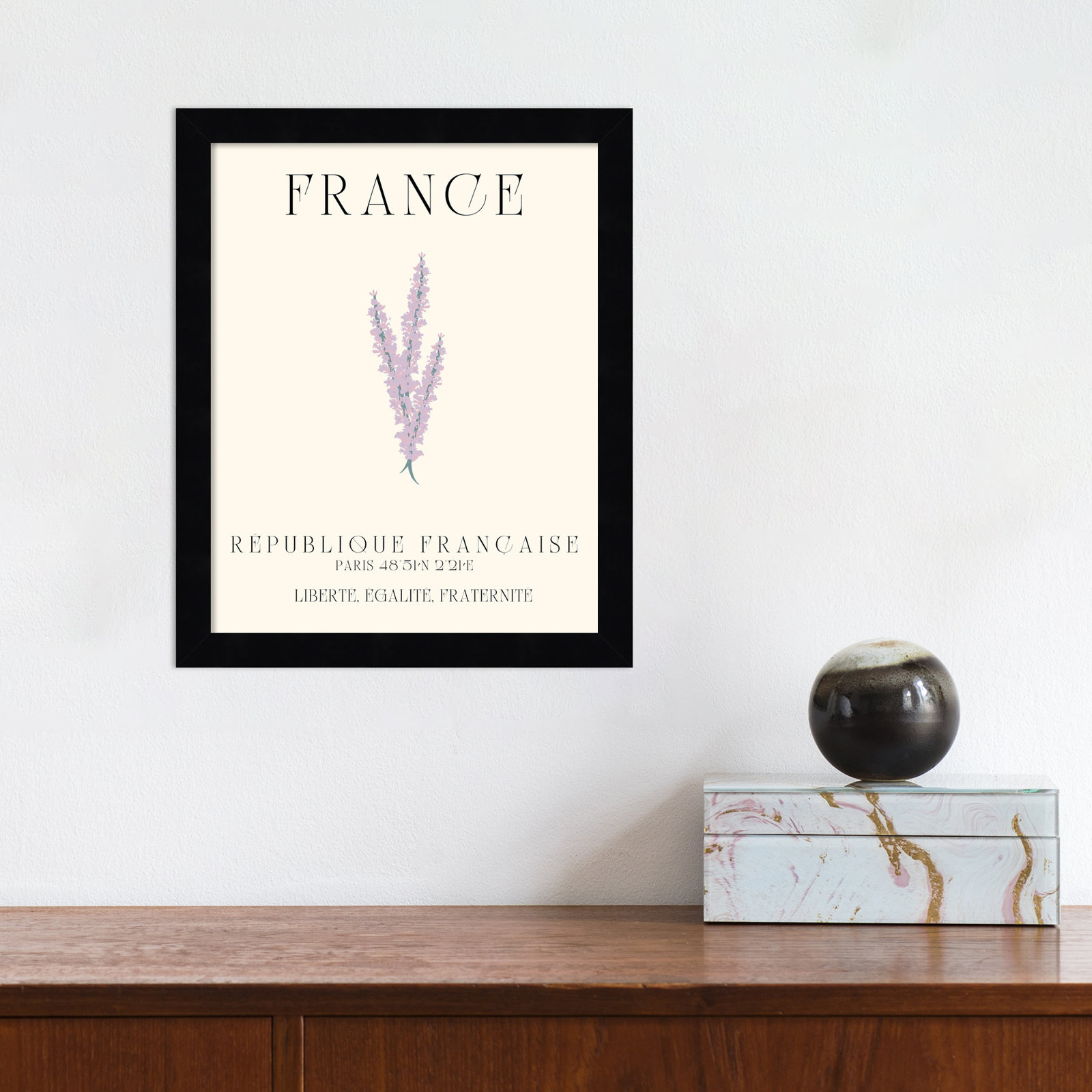 France Travel Poster French Lavender by Chayan Lewis, 11" W x 13" H x 1" D, Black Framed
