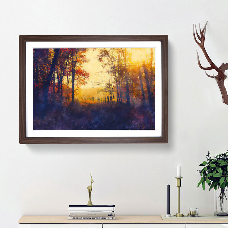 Woodland Path in Poland - Picture Frame Painting Print, 36cm H x 48cm W x 2cm D, Walnut Framed