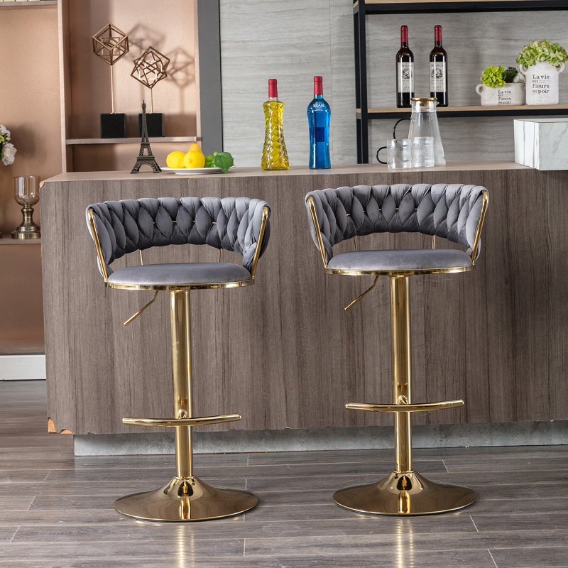 Bar Stools,with Chrome Footrest and Base Swivel Height Adjustable, Grey