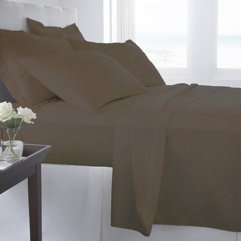Signature Series Microfiber Sheet Set, King Sheet Set + Fitted Sheet + 2 Pillowcases, Brown