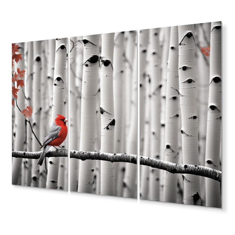 Ensemble de 3 décorations murales monochromes rouge et gris en forêt I
