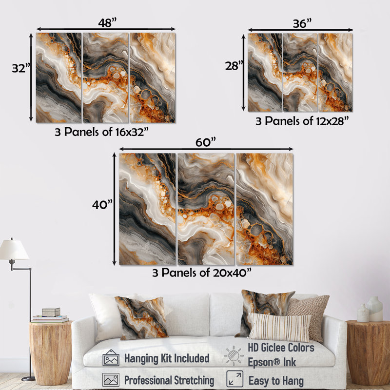 Ensemble de salon mural en marbre gris agate Slab Structures, Toile tendue, H 32 po x l 48 po x P 1 po