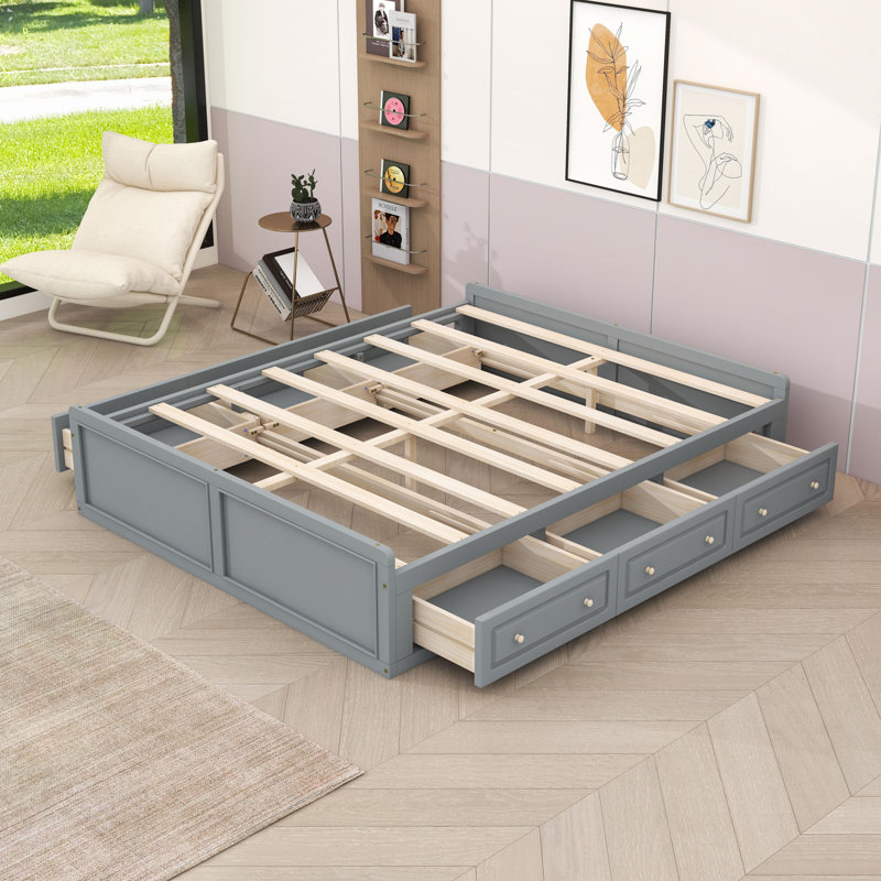 Grand lit en bois avec 6 tiroirs de rangement