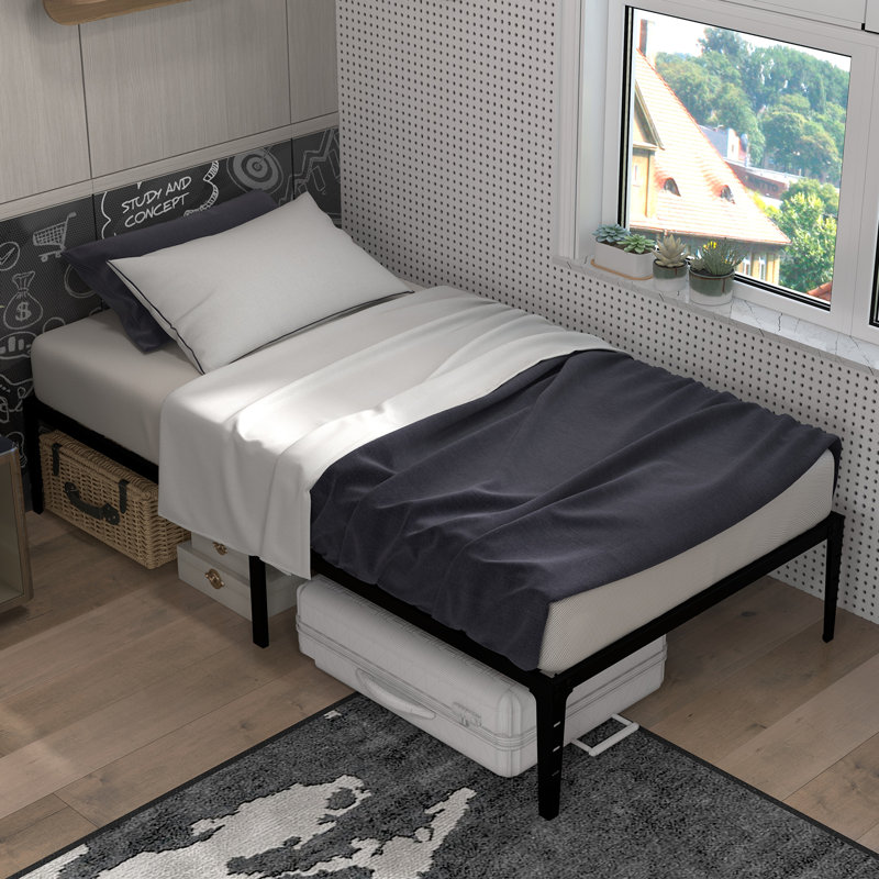 Base de lit plateforme simple, base de lit en métal robuste, capacité de 600 lb, sommier antidérapant moderne avec support en lattes de métal, aucun sommier requis, noir