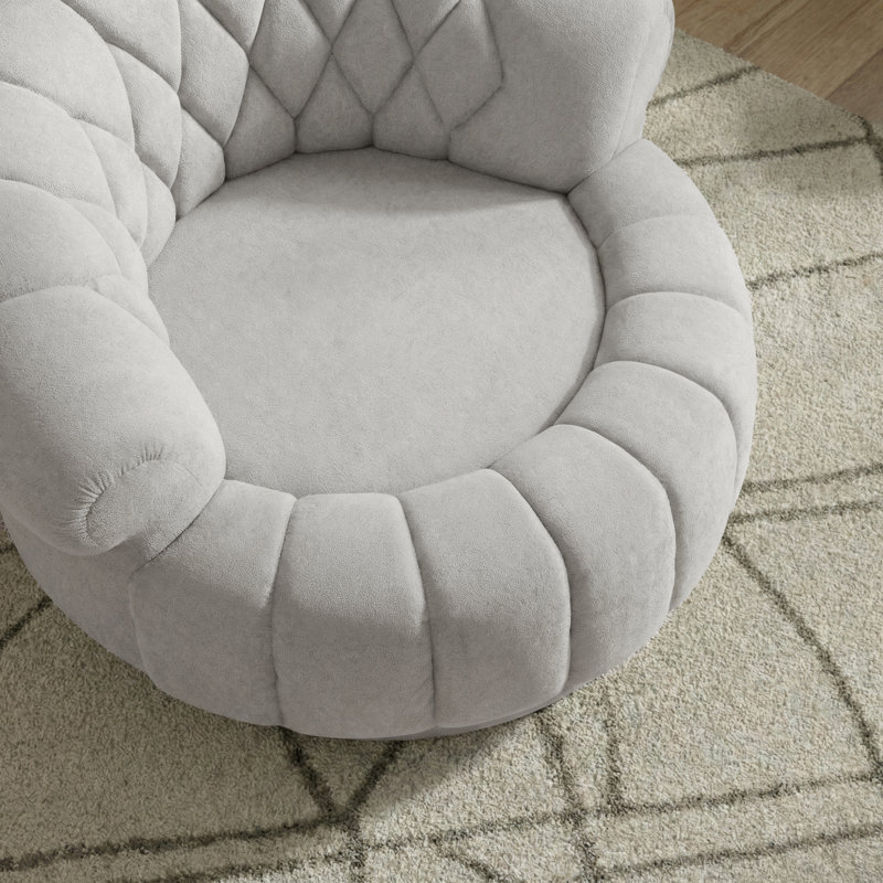 Fauteuil d'appoint pivotant à 360 ° en chenille, fauteuil demi-tonneau rond surdimensionné avec capitonnage et dossier matelassé