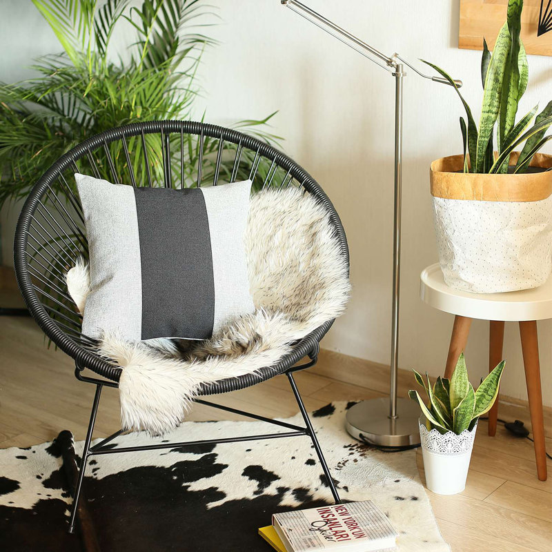 Gray and Black Polyester Bohemian Decorative Throw Pillow