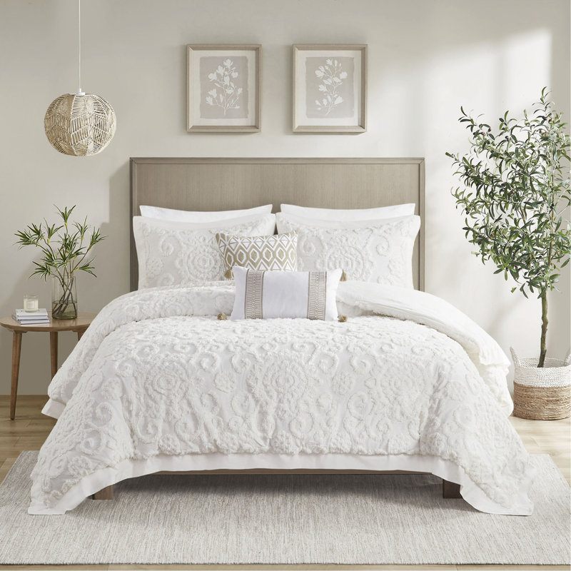 Ensemble de couette mini ivoire double / grand, Housse de couette pour grand lit + 2 taies décora, Ivoire ivoire