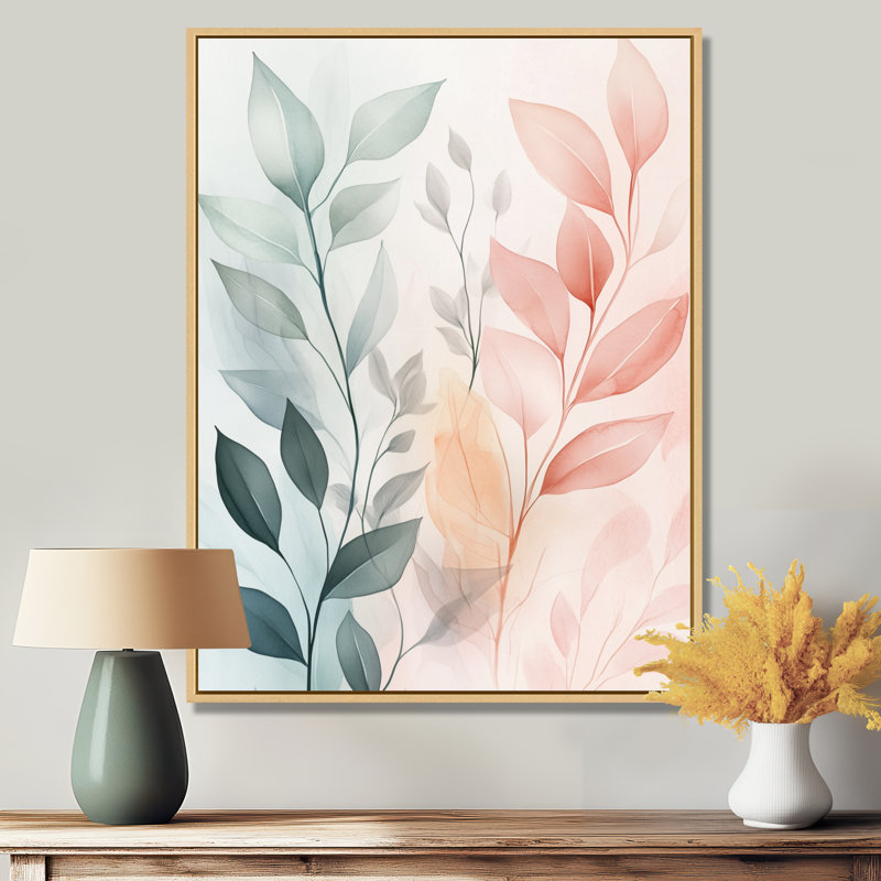 Décoration murale feuilles rose rosé Accent I - feuillage rose, H 32 po x l 24 po, Cadre naturel flottant