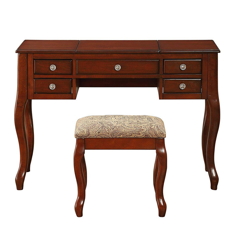Daryel Vanity Set Featuring Stool and Flip-Up Mirror, Cherry