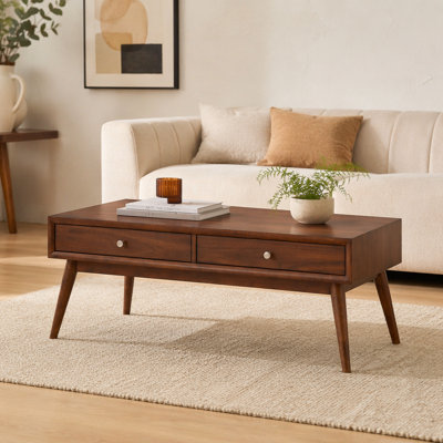 Table basse rétro 1 pièce avec 2 tiroirs et 2 tiroirs brun