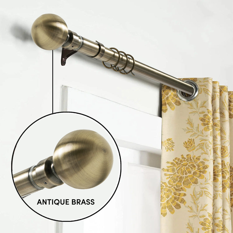 Waloo Premium-Quality Adjustable Plain Metal Curtain Rod for Heavy Room Darkening Panels (with Finials), 70-120cm