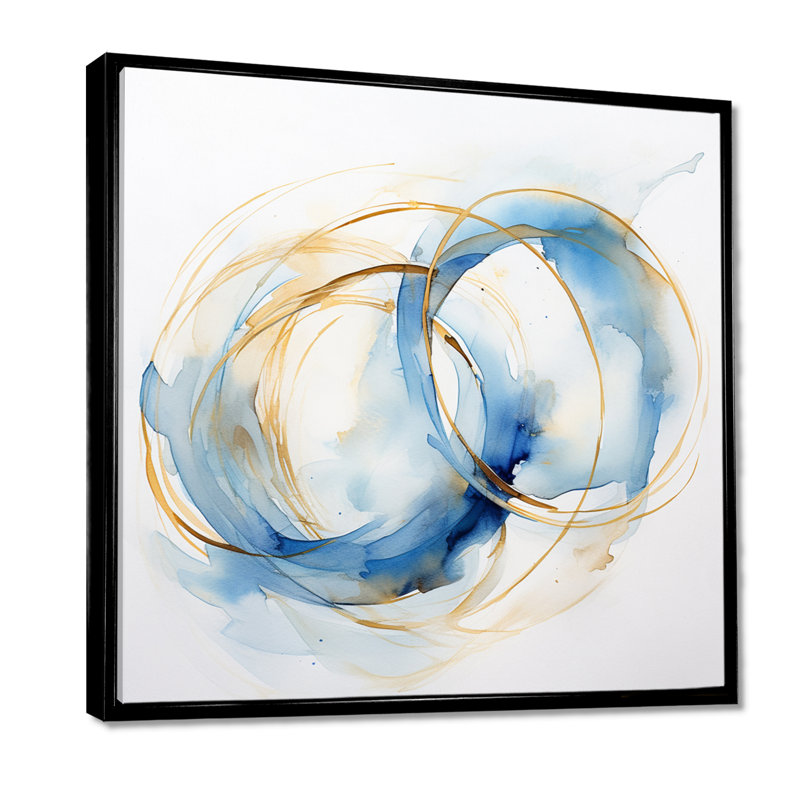 «Unity Subtle Gold Watercolor I», reproduction d'art abstrait, H 36 po x l 36 po, Cadre flottant noir