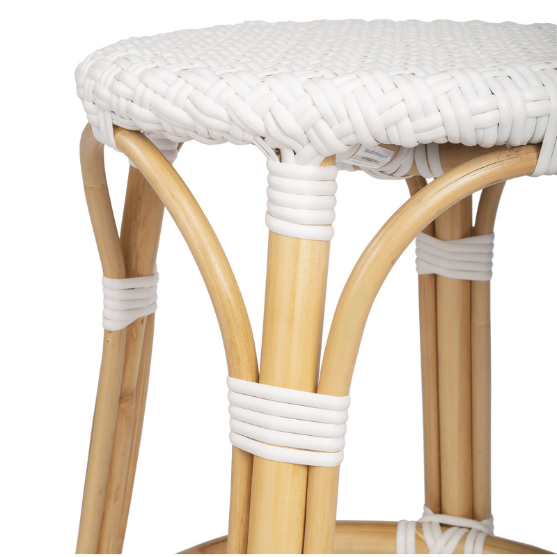 Tobias Rattan Dining Short Stool, Glossy White/Natural Rattan Frame