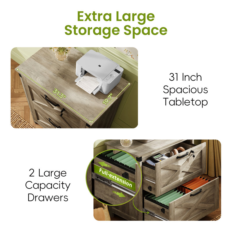 Classeurs latéraux en bois 31,3 po à 2 tiroirs avec serrure pour bureau personnel, format lettre / légal / A4 / F4, assemblage requis