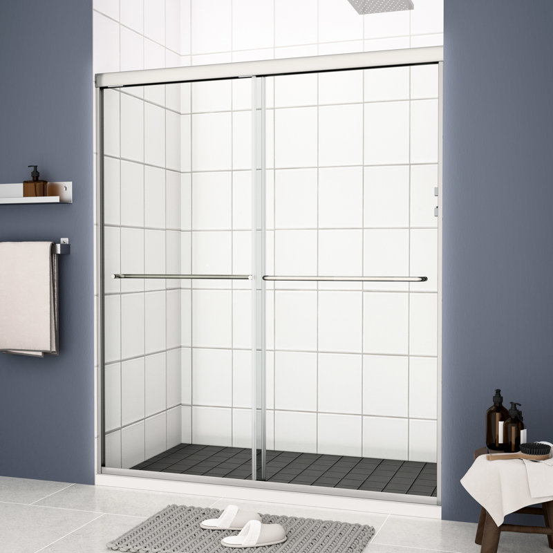 Bypass Shower Door, 56 - 60" X 70", 1/4" Tempered Glass, Polished Finish, And Superior Leak Protection 70" With Handle Sliding Function
