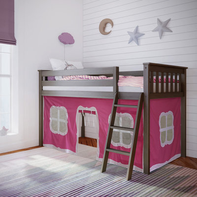 Ethridge Kids Solid Wood Twin Loft Bed with Curtain