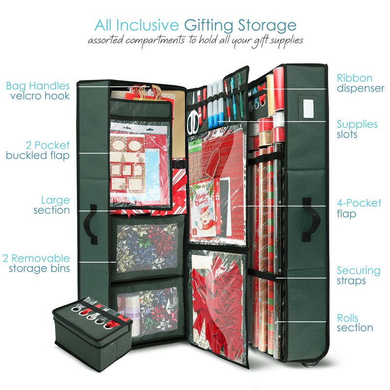 Leiliany Christmas Gift Wrapping Paper Storage Organizer, Green