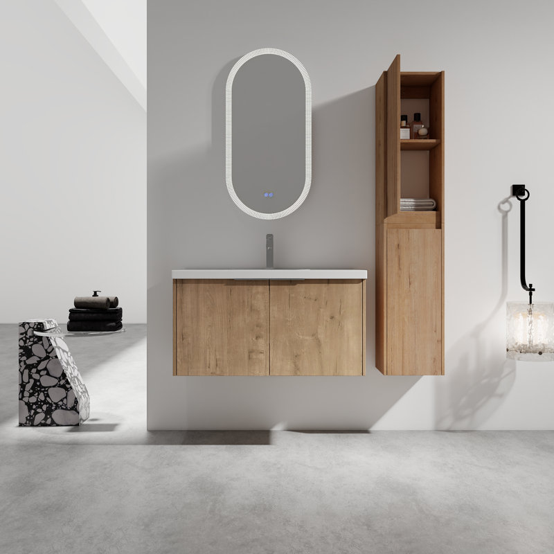 Meuble-lavabo mural multifonctionnel avec 2 armoires latérales