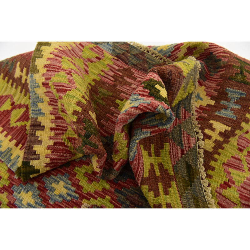 Tapis de zone en laine rouge/brun/vert 3 pi 3 po x 4 pi 8 po one-of-kind-noué la main Doorfield