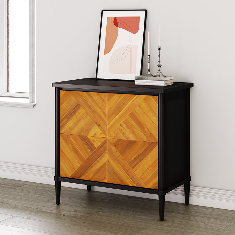 Armoire d'appoint Mid-Century 31,5 "avec portes à chevrons Cartlin - Acacia massif, noir mystique, Teck