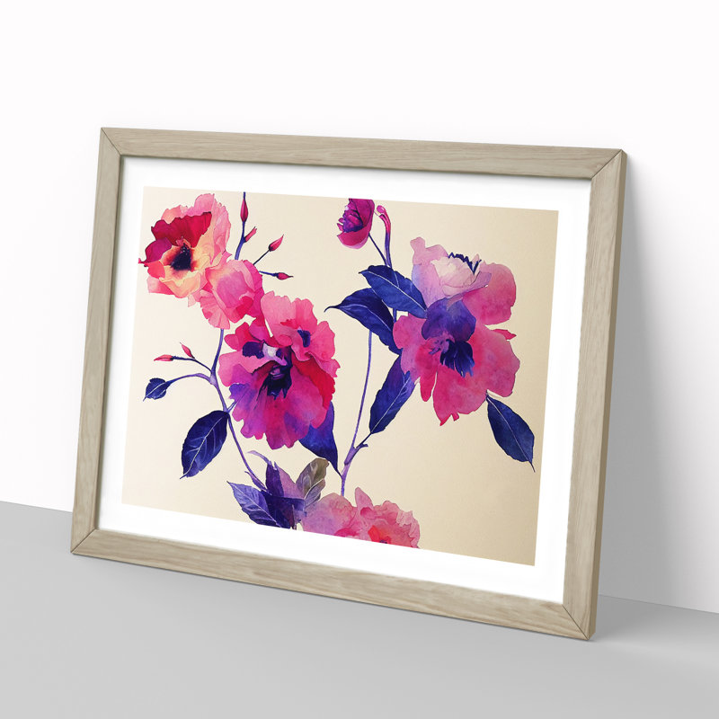 Exhilarating Watercolour Flowers - Single Picture Frame Print, 34cm H x 46cm W x 2cm D, Oak Framed