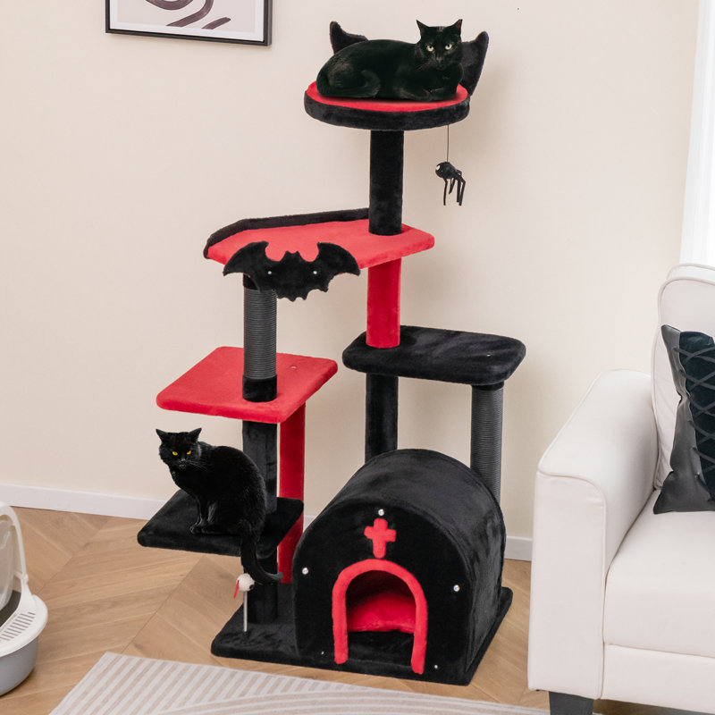 Gothic Cat Tree 134cm Tall Cat Tower w/ Cat Bed-Black