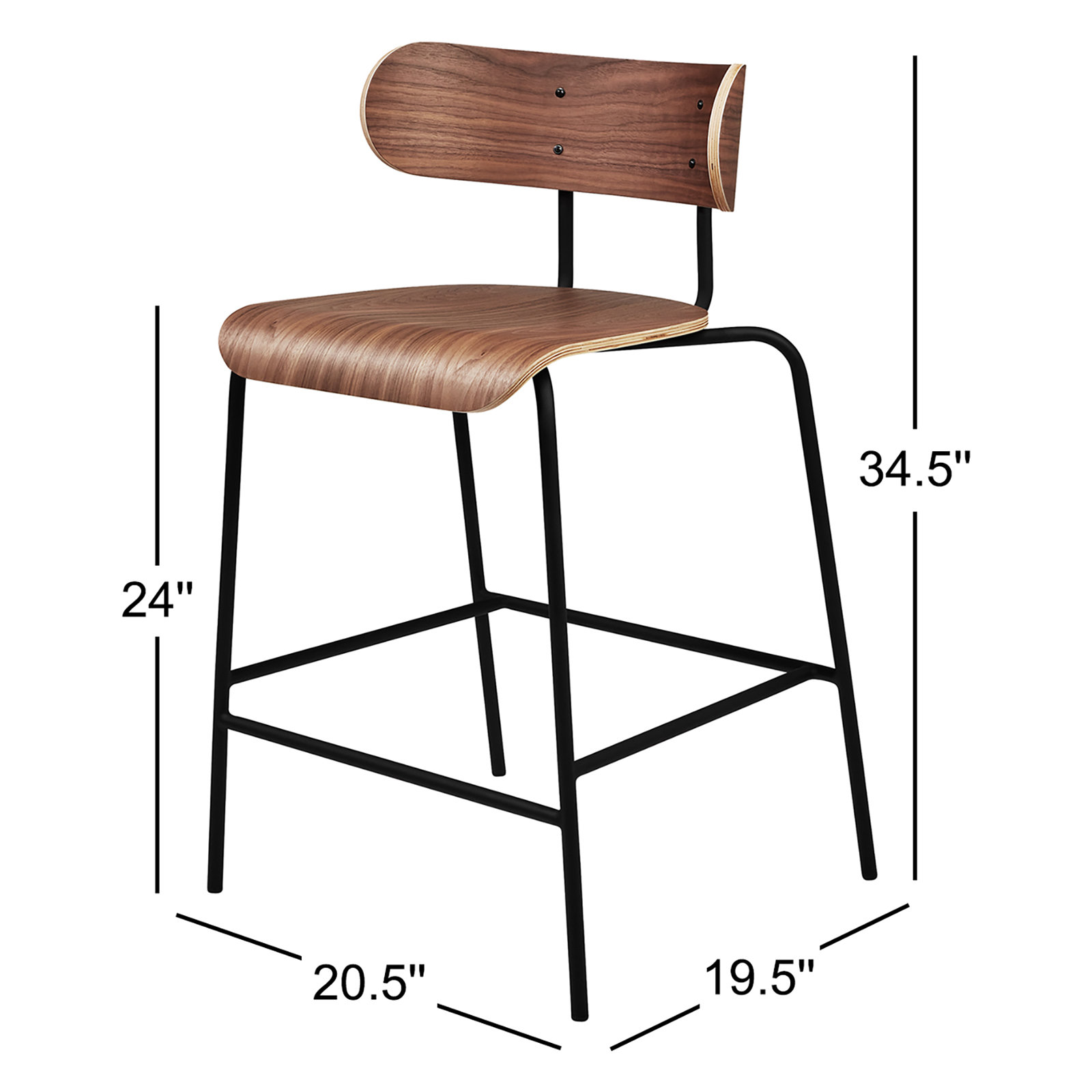 Bantam 24" Bar Stool, Walnut/Black