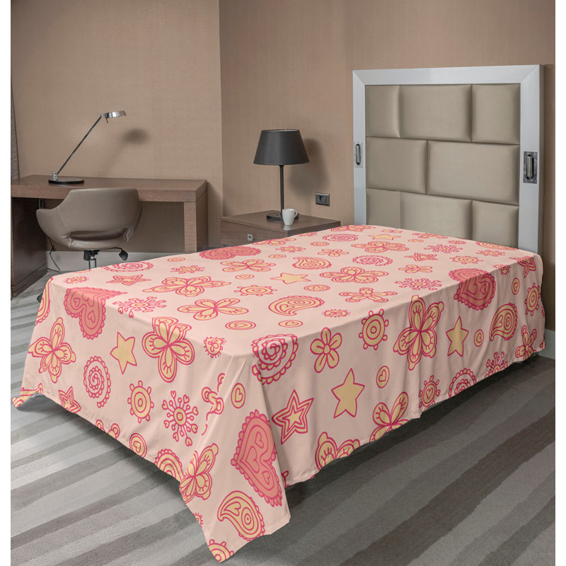 Drap plat moderne de style bohème Ambesonne, Drap plat pour lit simple TG, Dried Rose/Pale Peach Floral