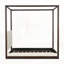 Lit plateforme à baldaquin en bois avec tête de lit tapissier-128949054-128949055
