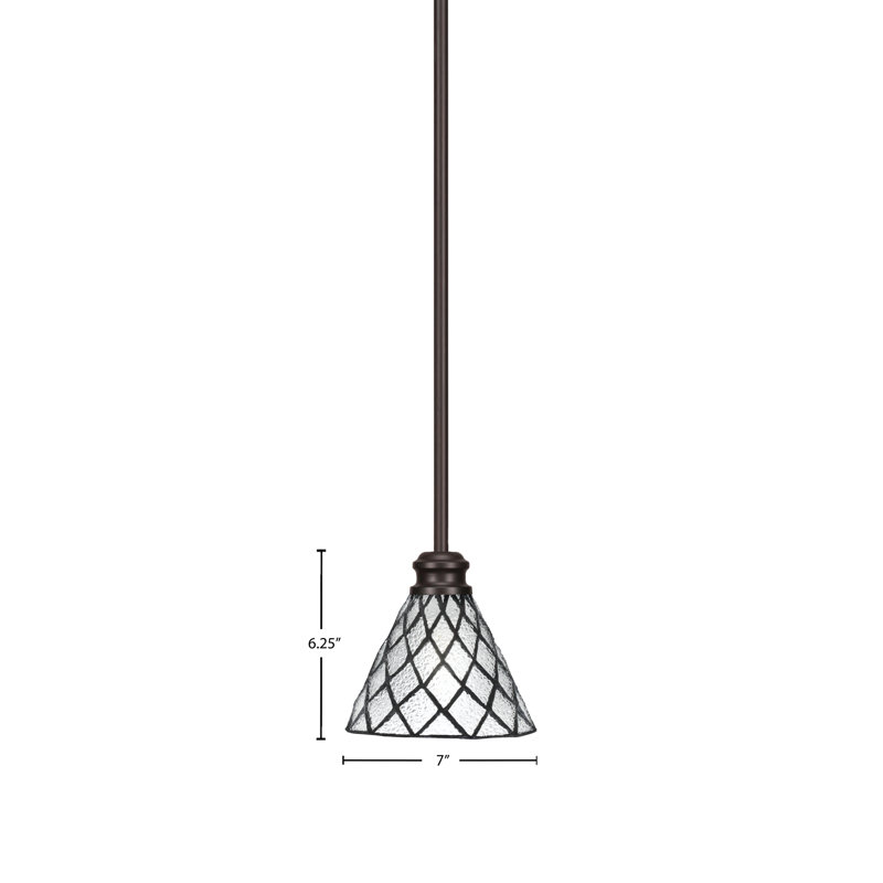 Edge Stem Hung Mini Pendant With 7" Diamond Ice Art Glass, Espresso